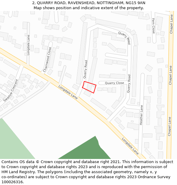 2, QUARRY ROAD, RAVENSHEAD, NOTTINGHAM, NG15 9AN: Location map and indicative extent of plot