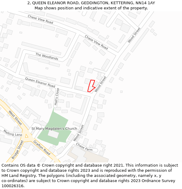 2, QUEEN ELEANOR ROAD, GEDDINGTON, KETTERING, NN14 1AY: Location map and indicative extent of plot