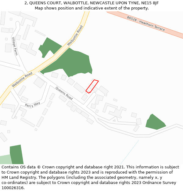 2, QUEENS COURT, WALBOTTLE, NEWCASTLE UPON TYNE, NE15 8JF: Location map and indicative extent of plot