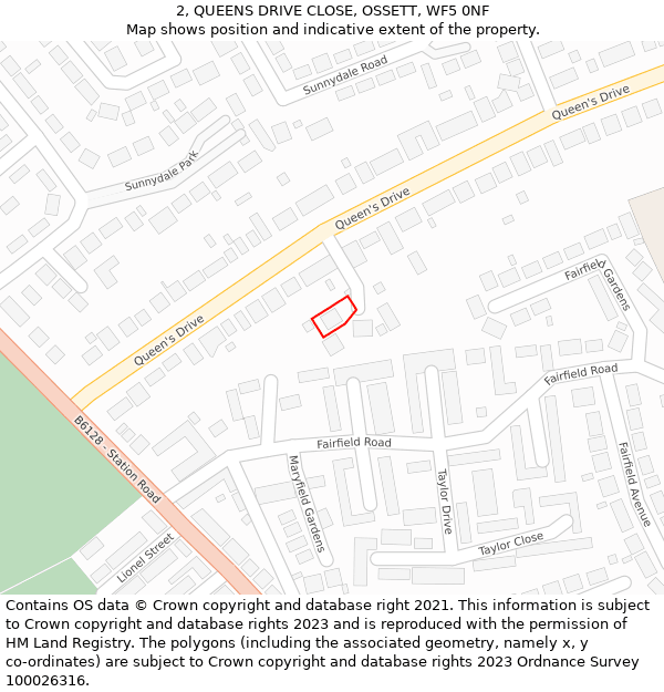 2, QUEENS DRIVE CLOSE, OSSETT, WF5 0NF: Location map and indicative extent of plot