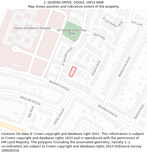 2, QUEENS DRIVE, GOOLE, DN14 6WB: Location map and indicative extent of plot