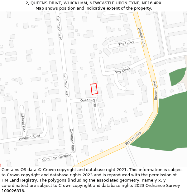 2, QUEENS DRIVE, WHICKHAM, NEWCASTLE UPON TYNE, NE16 4PX: Location map and indicative extent of plot