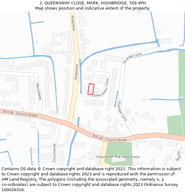 2, QUEENSWAY CLOSE, MARK, HIGHBRIDGE, TA9 4PH: Location map and indicative extent of plot