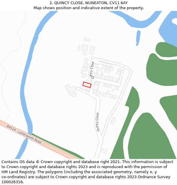 2, QUINCY CLOSE, NUNEATON, CV11 6AY: Location map and indicative extent of plot