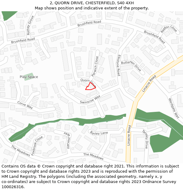 2, QUORN DRIVE, CHESTERFIELD, S40 4XH: Location map and indicative extent of plot