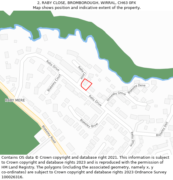 2, RABY CLOSE, BROMBOROUGH, WIRRAL, CH63 0PX: Location map and indicative extent of plot