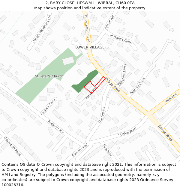 2, RABY CLOSE, HESWALL, WIRRAL, CH60 0EA: Location map and indicative extent of plot