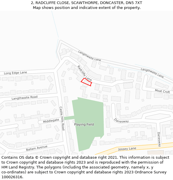 2, RADCLIFFE CLOSE, SCAWTHORPE, DONCASTER, DN5 7XT: Location map and indicative extent of plot
