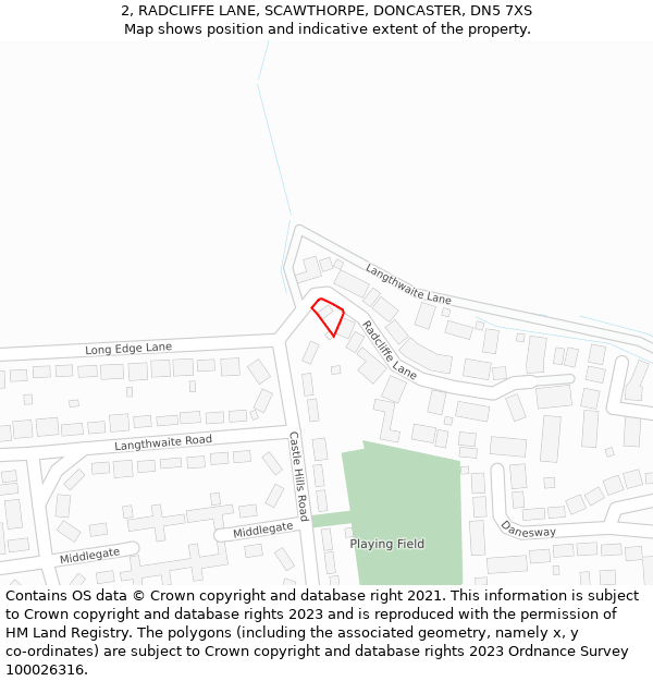 2, RADCLIFFE LANE, SCAWTHORPE, DONCASTER, DN5 7XS: Location map and indicative extent of plot