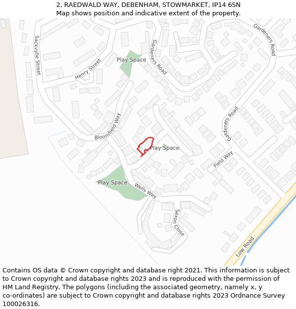 2, RAEDWALD WAY, DEBENHAM, STOWMARKET, IP14 6SN: Location map and indicative extent of plot