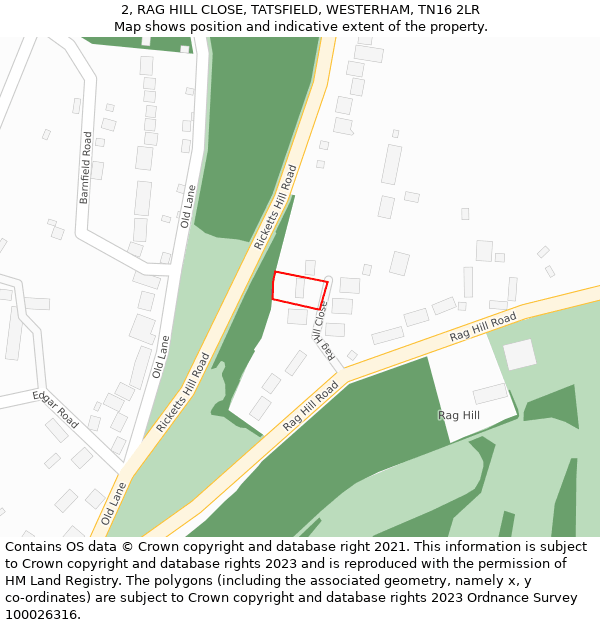 2, RAG HILL CLOSE, TATSFIELD, WESTERHAM, TN16 2LR: Location map and indicative extent of plot