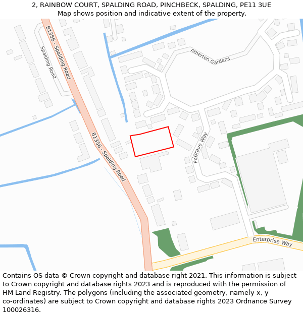 2, RAINBOW COURT, SPALDING ROAD, PINCHBECK, SPALDING, PE11 3UE: Location map and indicative extent of plot
