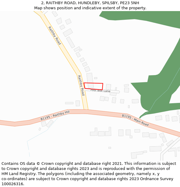 2, RAITHBY ROAD, HUNDLEBY, SPILSBY, PE23 5NH: Location map and indicative extent of plot