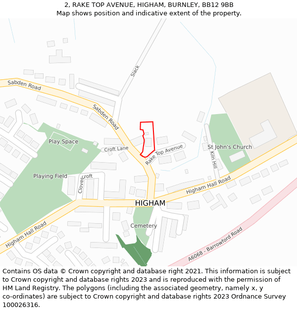 2, RAKE TOP AVENUE, HIGHAM, BURNLEY, BB12 9BB: Location map and indicative extent of plot