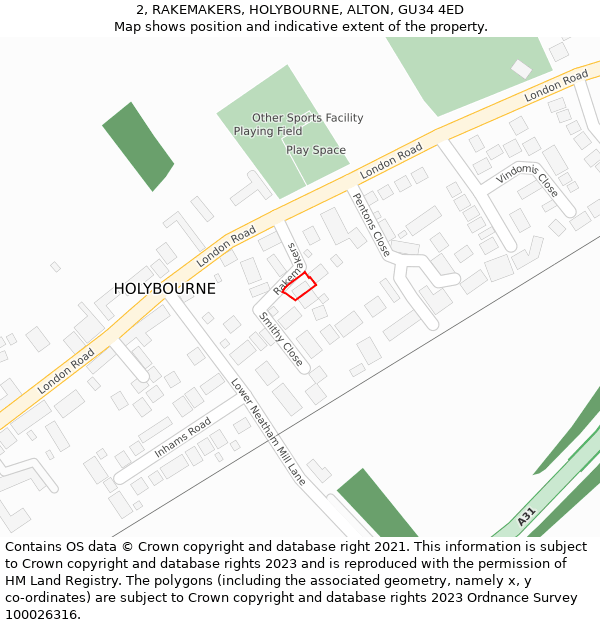 2, RAKEMAKERS, HOLYBOURNE, ALTON, GU34 4ED: Location map and indicative extent of plot