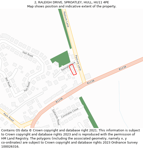 2, RALEIGH DRIVE, SPROATLEY, HULL, HU11 4PE: Location map and indicative extent of plot