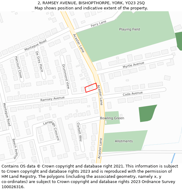 2, RAMSEY AVENUE, BISHOPTHORPE, YORK, YO23 2SQ: Location map and indicative extent of plot