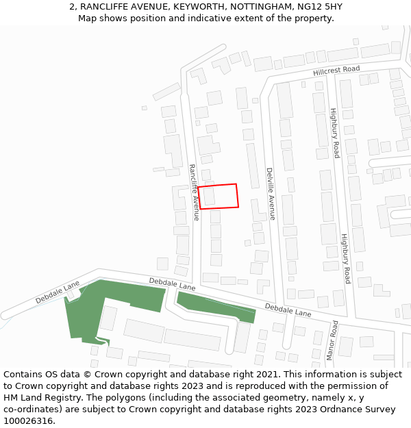 2, RANCLIFFE AVENUE, KEYWORTH, NOTTINGHAM, NG12 5HY: Location map and indicative extent of plot