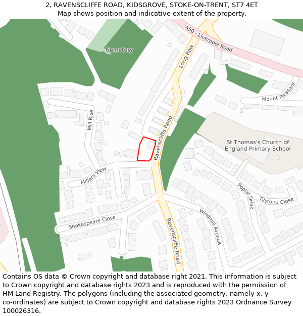 2, RAVENSCLIFFE ROAD, KIDSGROVE, STOKE-ON-TRENT, ST7 4ET: Location map and indicative extent of plot