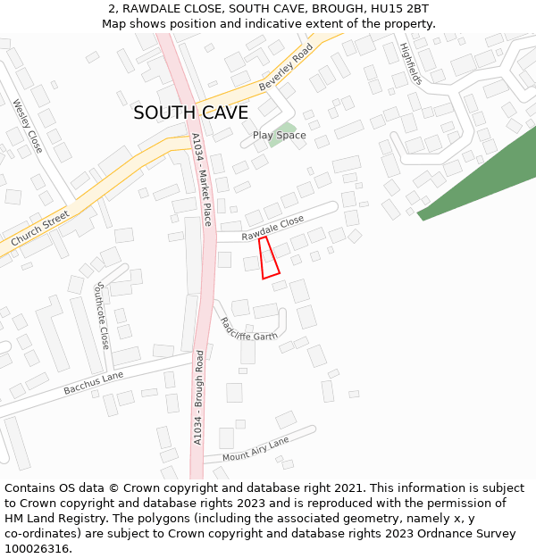2, RAWDALE CLOSE, SOUTH CAVE, BROUGH, HU15 2BT: Location map and indicative extent of plot