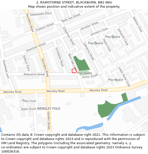 2, RAWSTORNE STREET, BLACKBURN, BB2 6NU: Location map and indicative extent of plot