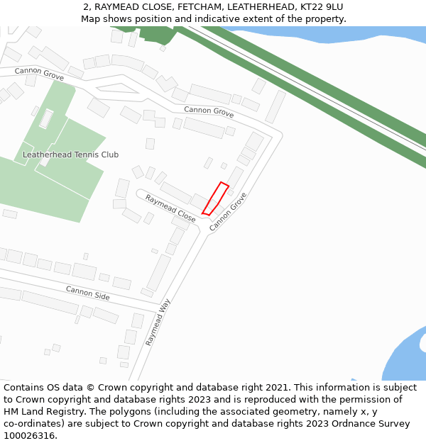 2, RAYMEAD CLOSE, FETCHAM, LEATHERHEAD, KT22 9LU: Location map and indicative extent of plot