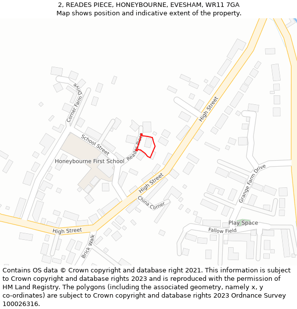 2, READES PIECE, HONEYBOURNE, EVESHAM, WR11 7GA: Location map and indicative extent of plot