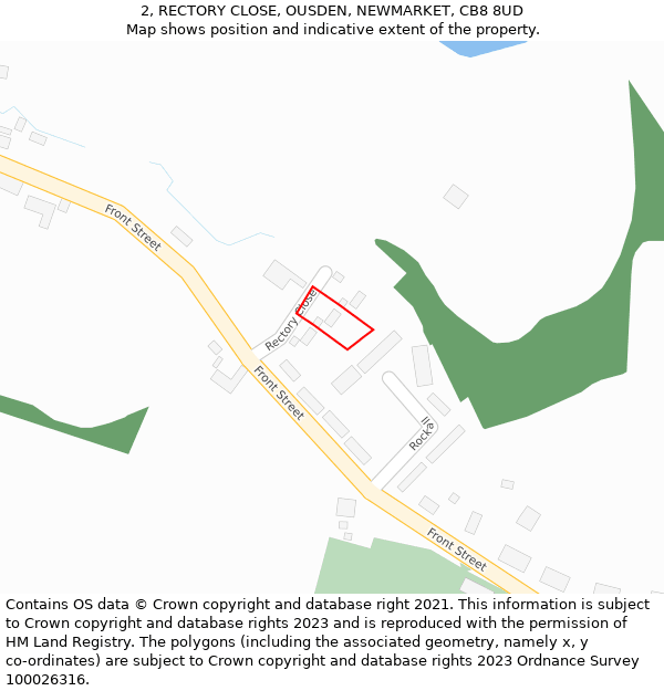 2, RECTORY CLOSE, OUSDEN, NEWMARKET, CB8 8UD: Location map and indicative extent of plot