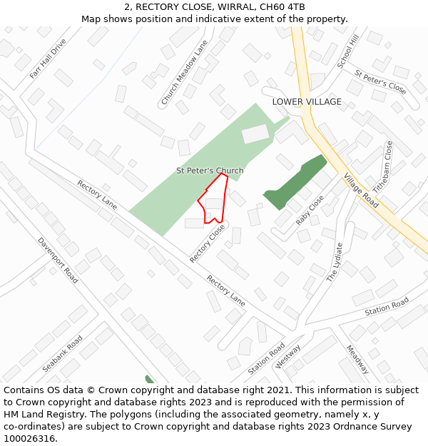 2, RECTORY CLOSE, WIRRAL, CH60 4TB: Location map and indicative extent of plot