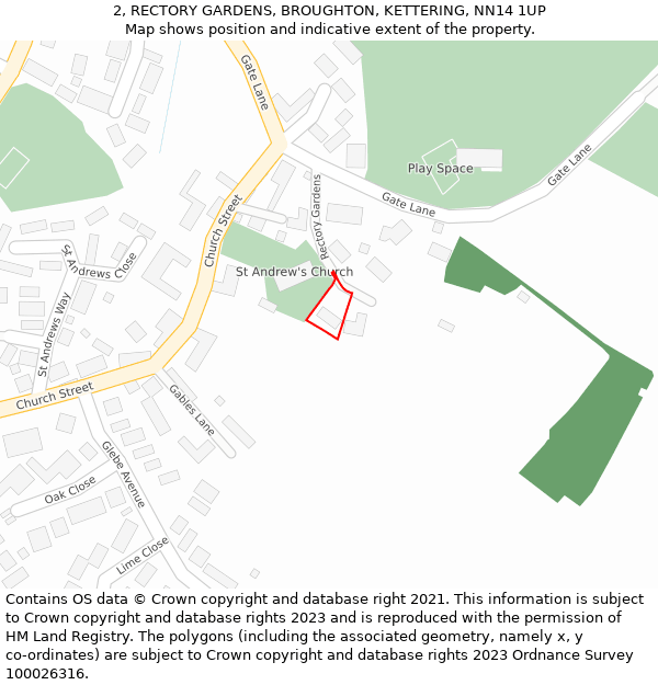 2, RECTORY GARDENS, BROUGHTON, KETTERING, NN14 1UP: Location map and indicative extent of plot