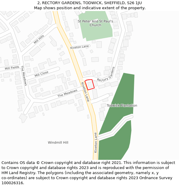 2, RECTORY GARDENS, TODWICK, SHEFFIELD, S26 1JU: Location map and indicative extent of plot