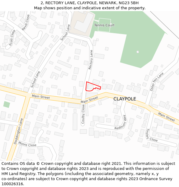 2, RECTORY LANE, CLAYPOLE, NEWARK, NG23 5BH: Location map and indicative extent of plot