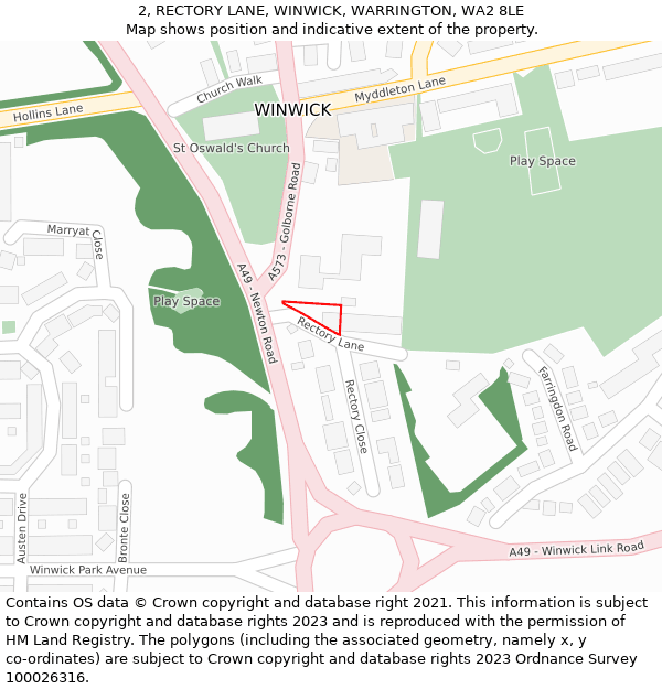2, RECTORY LANE, WINWICK, WARRINGTON, WA2 8LE: Location map and indicative extent of plot