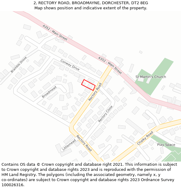 2, RECTORY ROAD, BROADMAYNE, DORCHESTER, DT2 8EG: Location map and indicative extent of plot