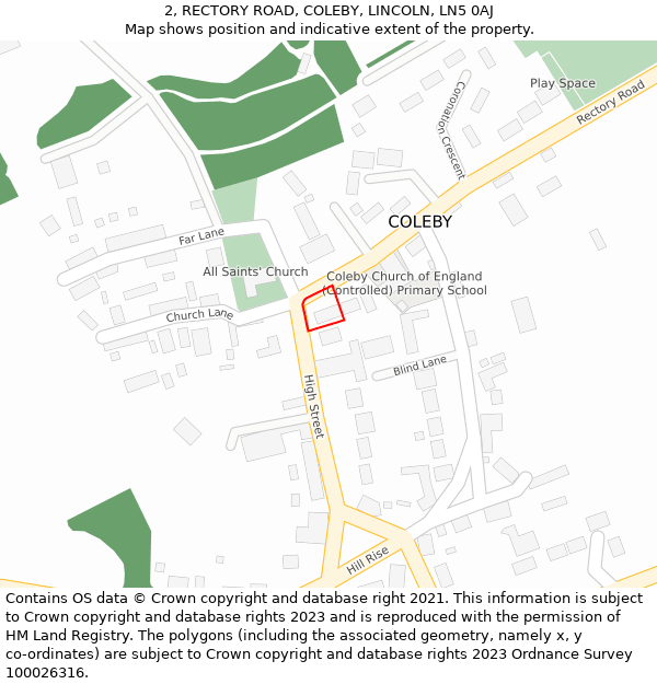 2, RECTORY ROAD, COLEBY, LINCOLN, LN5 0AJ: Location map and indicative extent of plot