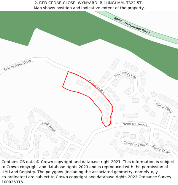 2, RED CEDAR CLOSE, WYNYARD, BILLINGHAM, TS22 5TL: Location map and indicative extent of plot