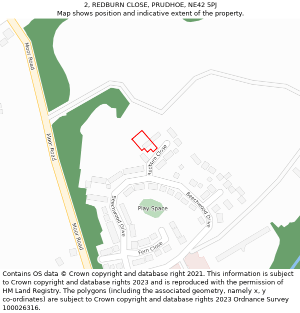 2, REDBURN CLOSE, PRUDHOE, NE42 5PJ: Location map and indicative extent of plot
