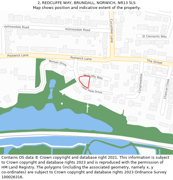 2, REDCLIFFE WAY, BRUNDALL, NORWICH, NR13 5LS: Location map and indicative extent of plot