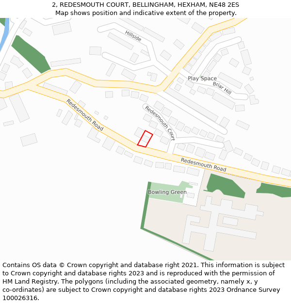 2, REDESMOUTH COURT, BELLINGHAM, HEXHAM, NE48 2ES: Location map and indicative extent of plot