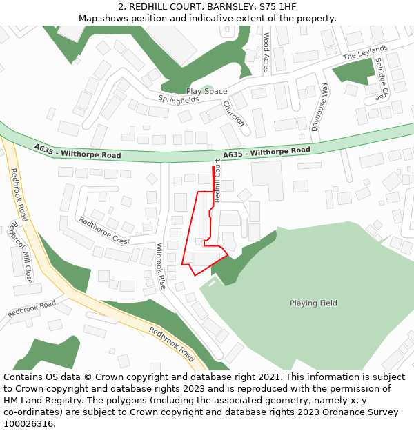 2, REDHILL COURT, BARNSLEY, S75 1HF: Location map and indicative extent of plot