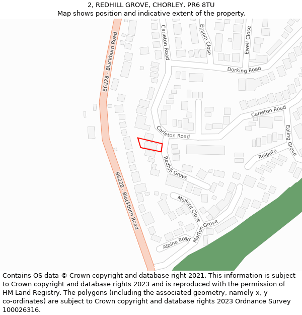 2, REDHILL GROVE, CHORLEY, PR6 8TU: Location map and indicative extent of plot