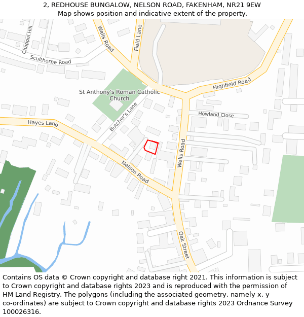2, REDHOUSE BUNGALOW, NELSON ROAD, FAKENHAM, NR21 9EW: Location map and indicative extent of plot