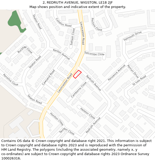 2, REDRUTH AVENUE, WIGSTON, LE18 2JF: Location map and indicative extent of plot