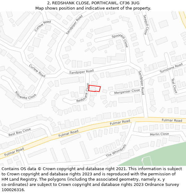 2, REDSHANK CLOSE, PORTHCAWL, CF36 3UG: Location map and indicative extent of plot