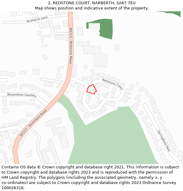 2, REDSTONE COURT, NARBERTH, SA67 7EU: Location map and indicative extent of plot