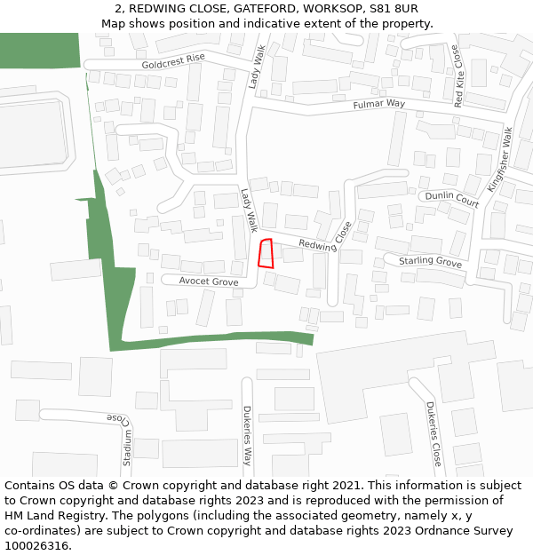 2, REDWING CLOSE, GATEFORD, WORKSOP, S81 8UR: Location map and indicative extent of plot