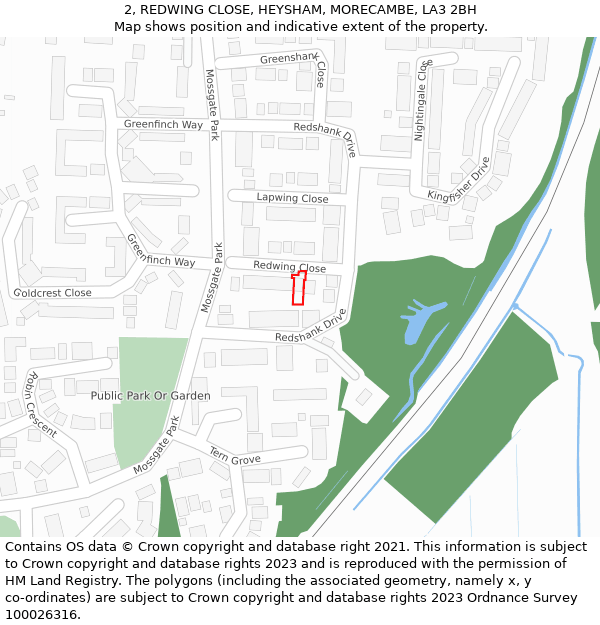 2, REDWING CLOSE, HEYSHAM, MORECAMBE, LA3 2BH: Location map and indicative extent of plot