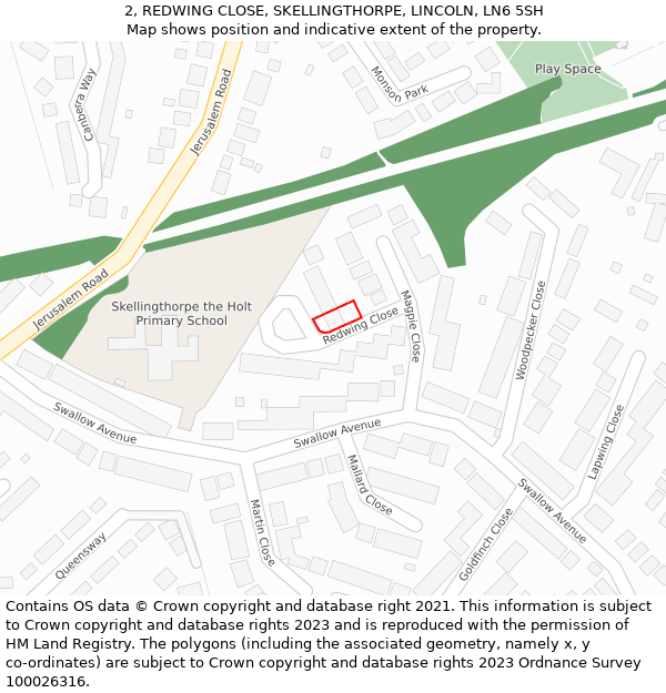 2, REDWING CLOSE, SKELLINGTHORPE, LINCOLN, LN6 5SH: Location map and indicative extent of plot