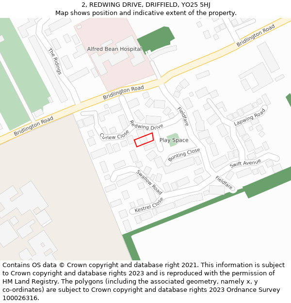 2, REDWING DRIVE, DRIFFIELD, YO25 5HJ: Location map and indicative extent of plot