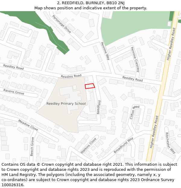 2, REEDFIELD, BURNLEY, BB10 2NJ: Location map and indicative extent of plot